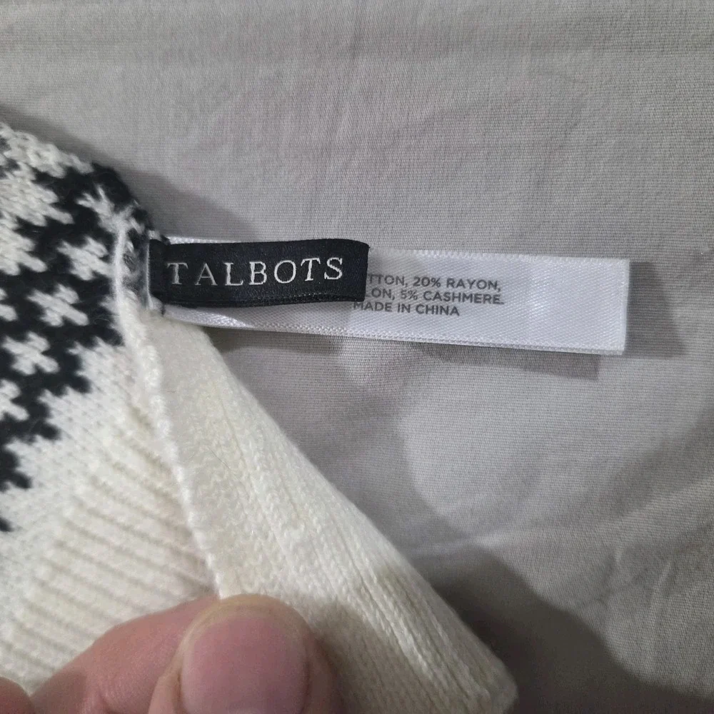 TALBOTS FAIRISLE SWEATER Winter White Red SCARF Cotton Cashmere Blend 72x9.5